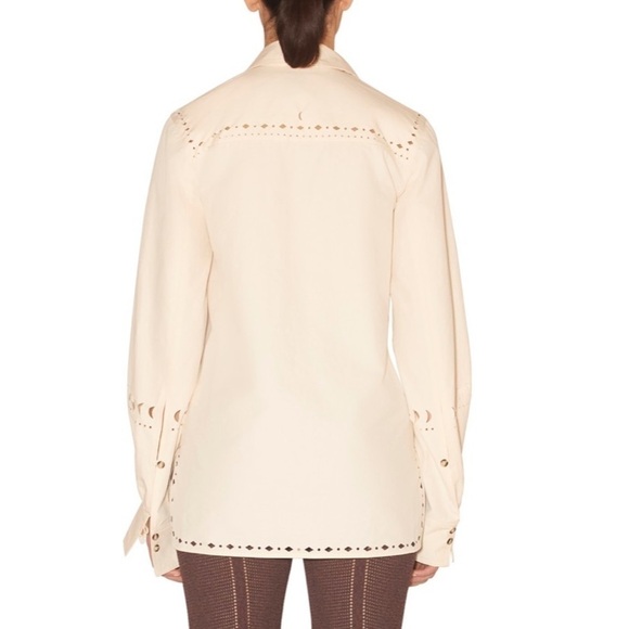 NWT Nanushka Heavy Poplin Laser Cut Shirt Button Front Cream Western Sz S - Picture 2 of 16